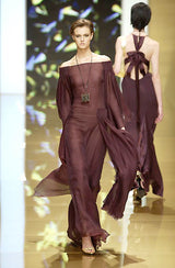 Beautiful Fall 2002 Valentino by Mr. Valentino Runway Look 65 Flowing Black Silk Chiffon Caftan Dress