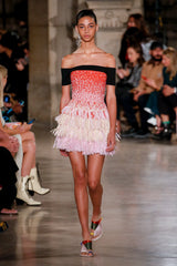 Spring 2019 Esteban Cortazar Runway Strapless Intricately Beaded & Woven Dress w Fringe Skirt
