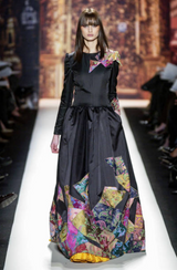 Fall 2002 Oscar de la Renta Runway Look 50 Deep Purple Silk Dress w Hand Applied Patchwork