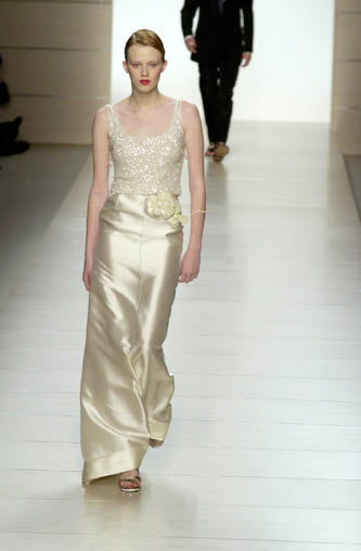 Extraordinary Spring 2001 Original Valentino Runway Look 73 Sequin Top & Ivory Silk Skirt Set