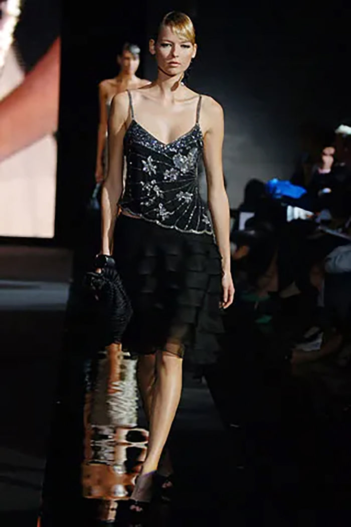 Prettiest Spring 2006 Giorgio Armani Silk Chiffon & Net Skirt and Top Set w Beaded Butterflies