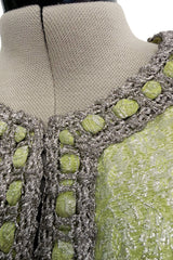 Fall 1966 Chanel Haute Couture by Coco Chanel Pale Green Metallic Lame Dress & Jacket Set