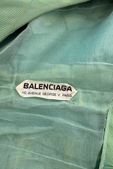 Rare Spring 1964 Cristobal Balenciaga Haute Couture Pale Mint Green Sculpted Silk Taffeta Dress