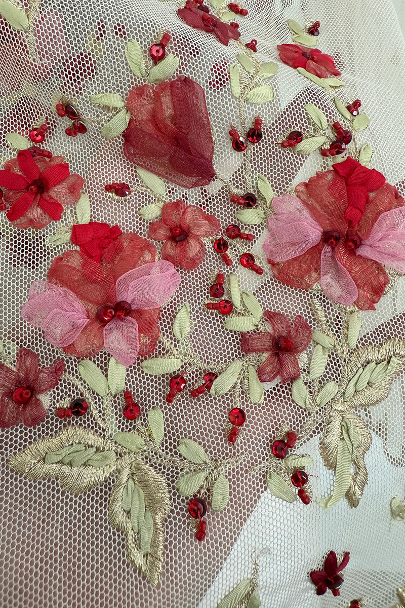Prettiest Spring 2000 Original Valentino Runway Look 84 Embroidered Camisole, Jacket & Silk Skirt Set