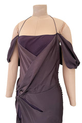 Gorgeous Fall 2003 John Galliano Bias Cut Deep Purple Silk Dress w Draped Arm Panels
