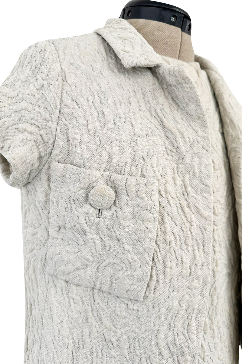 1960s Christian Dior Demi-Couture Textured Ivory Silk A-Line Dress & Matching Crop Jacket