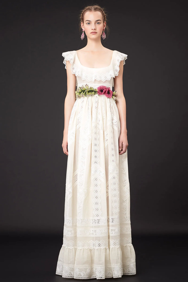 Romantic Resort 2015 Valentino by Pierpaolo & Piccioli & Maria Grazia Chiuri Cotton Embroidered Dress w  Flower Belt