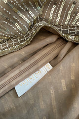 Prettiest 2000s Valentino Roma Metallic Gold Sequin & Bead Silk Chiffon on Netting Top and Skirt Set