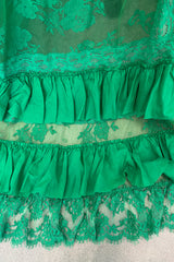 Remarkable Resort 2019 Gucci by Alessandro Michele Runway Look 9 Green Lace & Net Ruffle Dress w Train