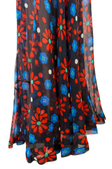 Outstanding Spring 1974 Yves Saint Laurent Floral Print Silk Chiffon Top & Skirt Set