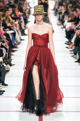 Fall 2019 Christian Dior by  by Maria Grazia Chiuri Runway Look 83 Red Silk Chiffon Playsuit & Skirt
