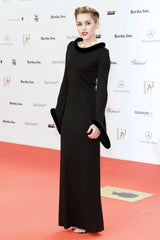 Outstanding Fall 1999 Jean Paul Gaultier Black Bias Cut Jersey w Black Velvet Cuffs & Collar