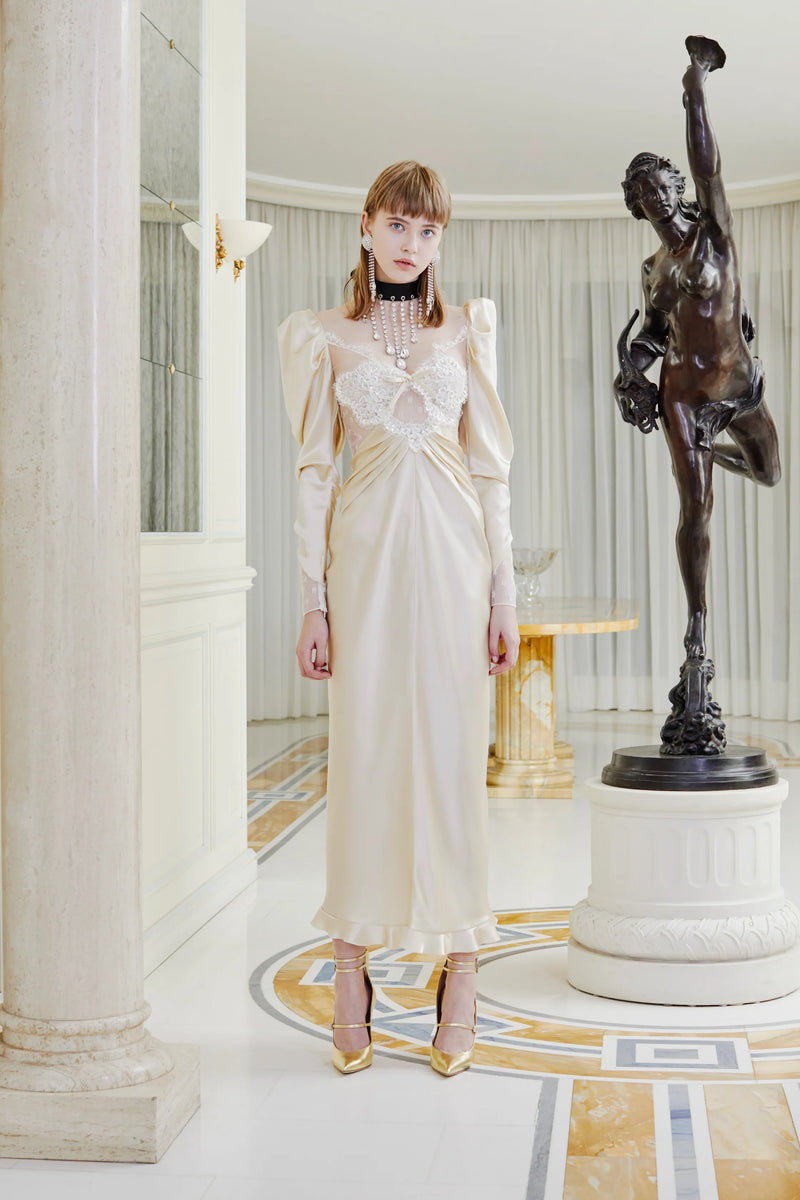 Prettiest Fall 2019 Alessandra Rich Black Version of Runway Look 46 Bias Cut Silk & Sequin Lace Dress