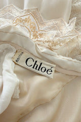 Incredibly Rare Fall 1979 Chloe by Karl Lagerfeld Couture Runway Ivory Chiffon & Lace Dress w pearl Details