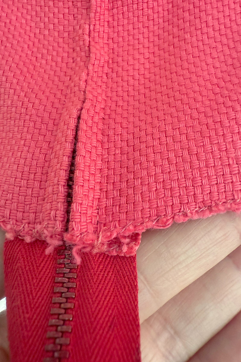 1950s Unlabeled Lanvin-Castillo Couture Elaborate Gold Beaded Pink Waffle Weave Top & Skirt