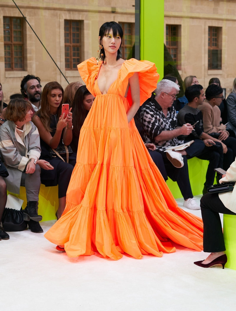 Spectacular Spring 2020 Valentino by Pierpaolo Piccioli Neon Orange Tent Dress w Outstanding Capped Sleeves