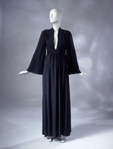 Amazing 1970 Ossie Clark 'Graduation' Deep Front Plunge Maxi Dress in a Red Moss Crepe