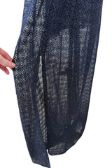 Phenomenal Fall 2010 Chanel by Karl Lagerfeld Deep Blue & Silver Metallic Knit Dress w Glass Pearl Detailing