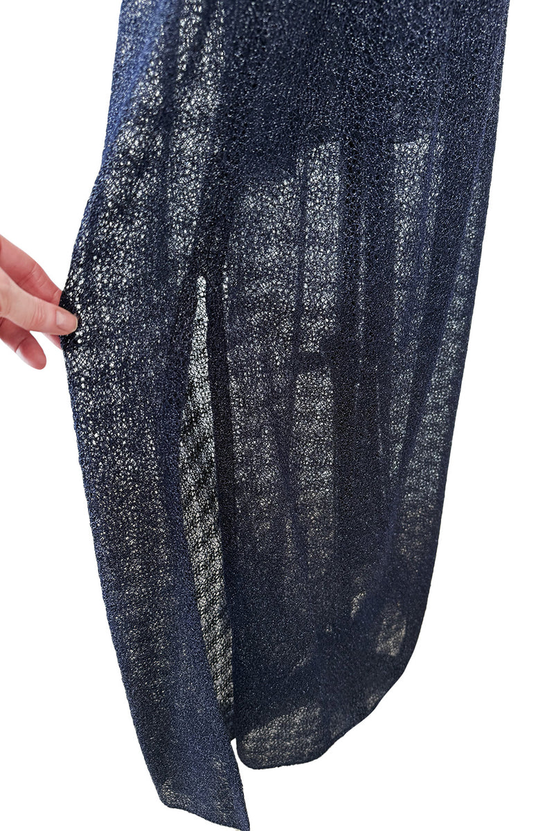 Phenomenal Fall 2010 Chanel by Karl Lagerfeld Deep Blue & Silver Metallic Knit Dress w Glass Pearl Detailing