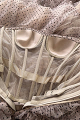 Prettiest Fall 2024 Atelier Prabal Gurung Look 7 Black Dotted Pale Nude Pinkish Net Strapless Dress w Full Skirts