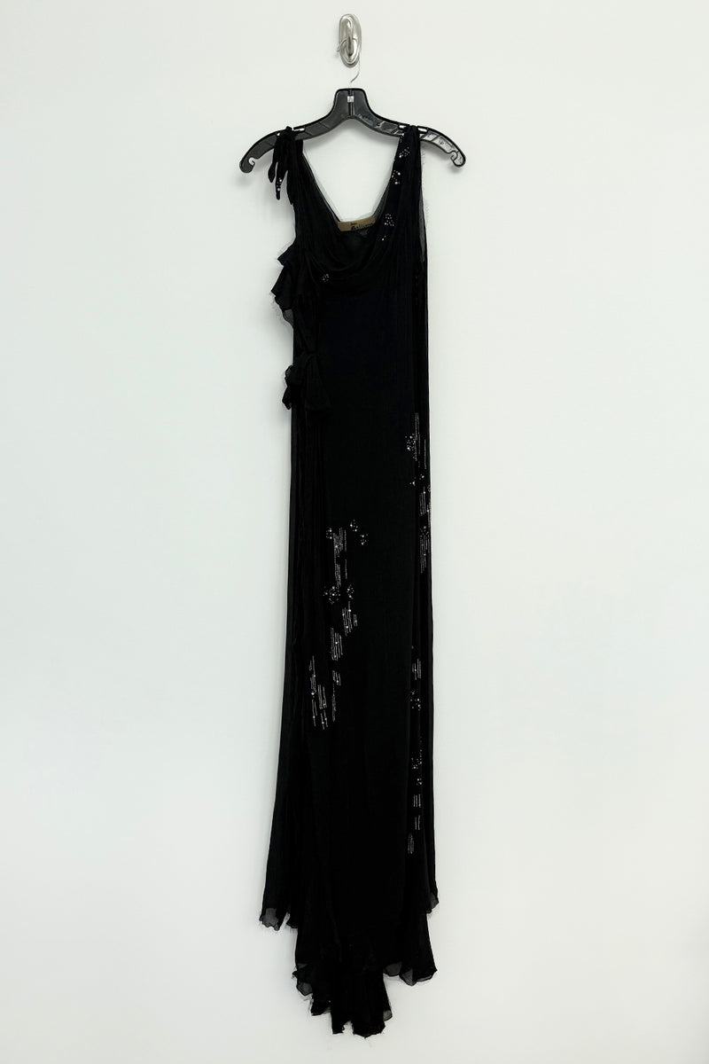 Phenomenal Fall 2006 John Galliano Black Silk Chiffon Dress w Sequins & Beading