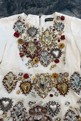 Spring 2015 Dolce & Gabbana Runway Look 48 Silk Brocade Mini Dress w Elaborate Front Embellishments