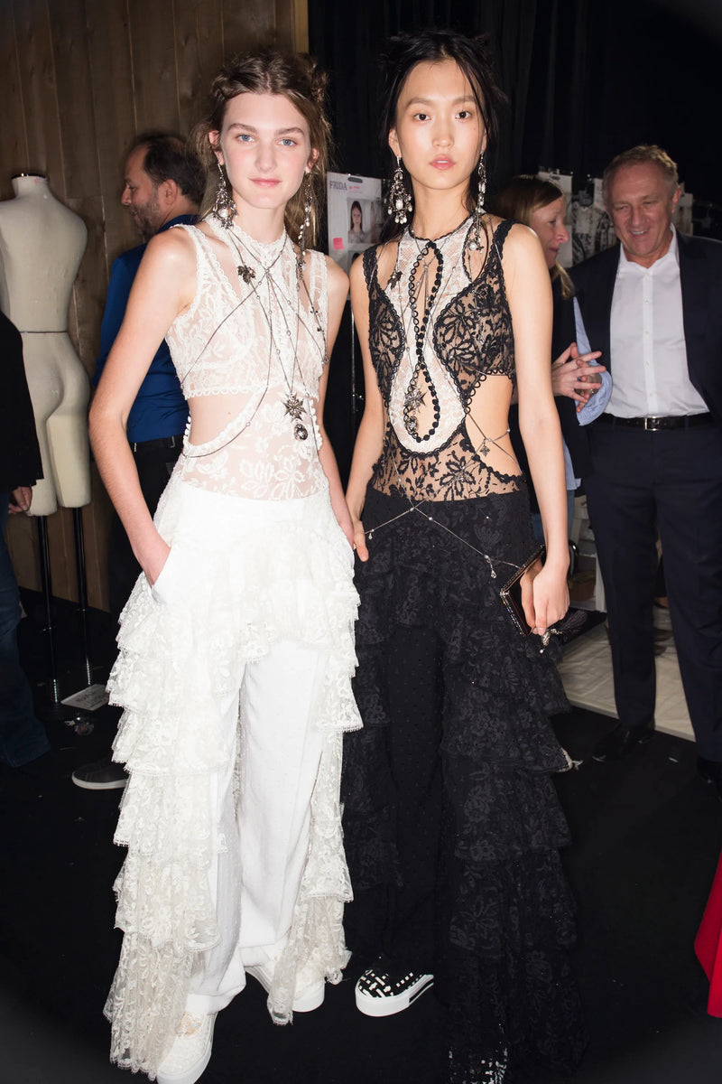 Exquisite Spring 2016 Alexander McQueen by Sarah Burton Runway Look 34 Black & White Lace Cut Out Dress