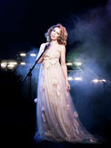 2012 Dolce & Gabbana Limited Release Pale Net Tulle Strapless Dress w Lace Flower Applique