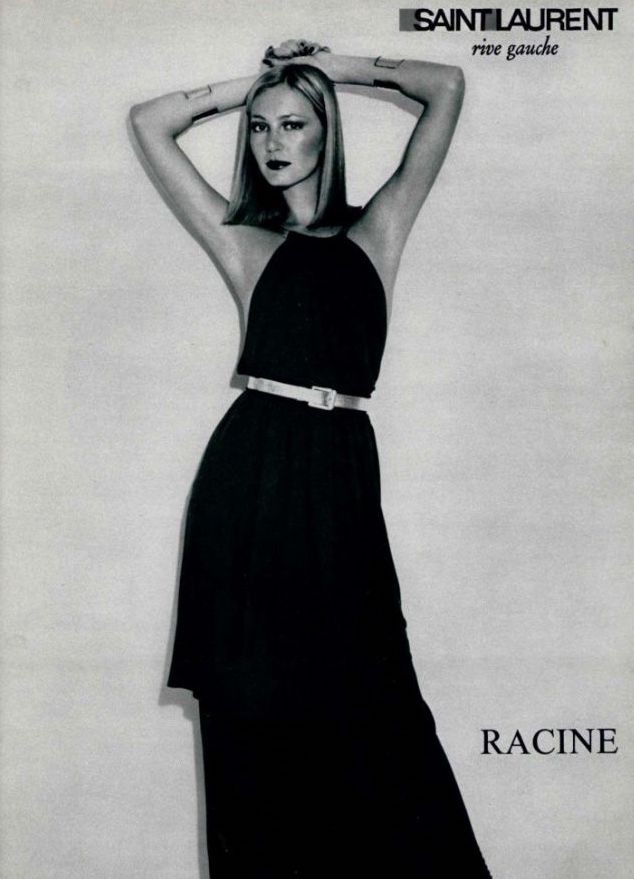 Well Documented Fall 1975 Yves Saint Laurent Brown Silk Jersey w Gold Strap Backless Dress