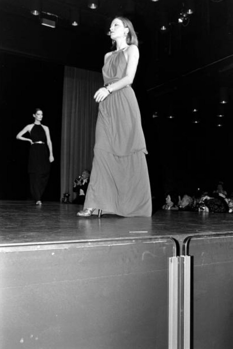 Well Documented Fall 1975 Yves Saint Laurent Brown Silk Jersey w Gold Shrimpton Couture Well Documented Fall 1975 Yves Saint Laurent Brown Silk Jersey w Gold Shrimpton Couture