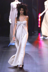 Outstanding Fall 2000 Thierry Mugler Dusty Pink Metallic Dress w Rhinestone & Metal Collar