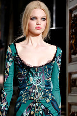 Fabulous Fall 2011 Emilio Pucci by Peter Dundas Runway Look 3 Green Print Corset Front Dress
