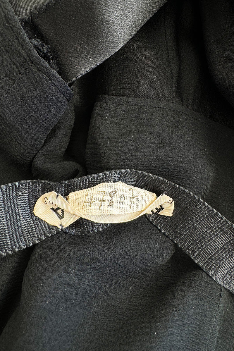 Extraordinary Winter 1954 Cristobal Balenciaga Haute Couture Strapless Black Silk Dress w Lace Bodice