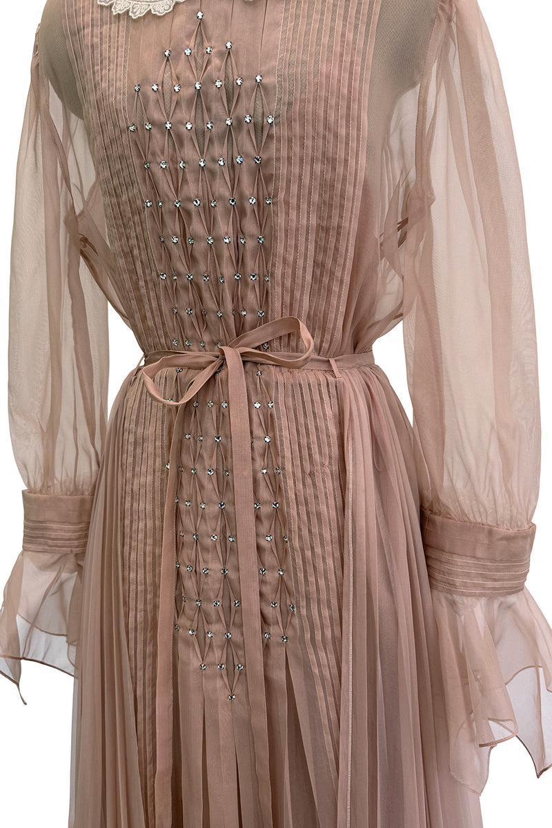 Spectacular Fall 2020 Gucci by Alessandro Michele Runway Look 29 Dusty Pink Silk Dress & Skirt Overlay Set
