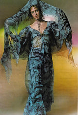 Well Documented Spring 1970 Unlabeled Thea Porter Green Butterfly Print Silk Chiffon Dress
