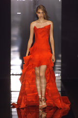 Fall 2001 Jean Louis Scherrer Haute Couture Original Runway Look 7 Sample Strapless Red Layered Panel Dress