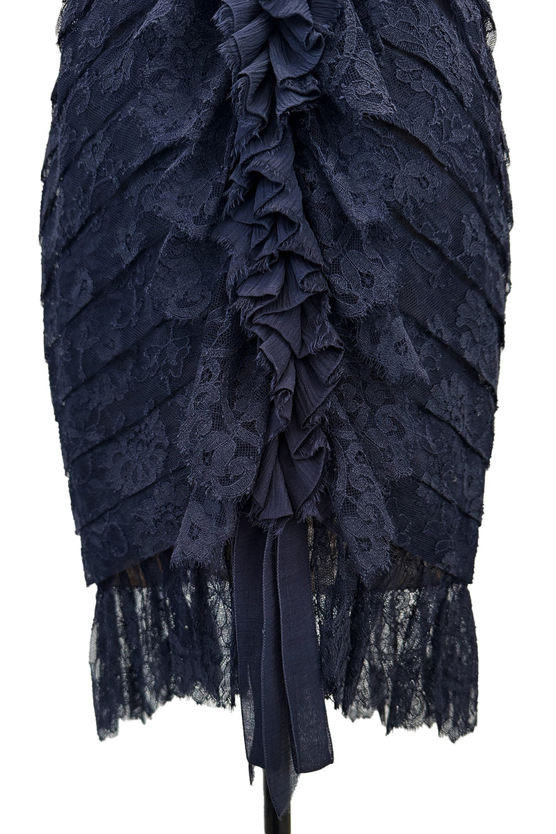 Extraordinary Fall 2008 Chanel by Karl Lagerfeld Blue Lace & Chiffon Dress & Cape Set