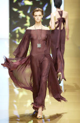Beautiful Fall 2002 Valentino by Mr. Valentino Runway Look 65 Flowing Black Silk Chiffon Caftan Dress