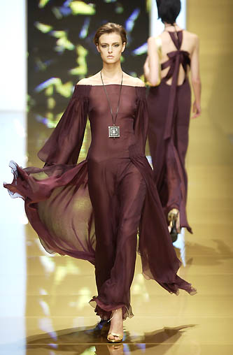 Beautiful Fall 2002 Valentino by Mr. Valentino Runway Look 65 Flowing Black Silk Chiffon Caftan Dress