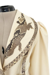 Important 1972 Bill Gibb Couture Debut Collection Lizard Detailed Cream Jacket & Scalloped Edged Skirt