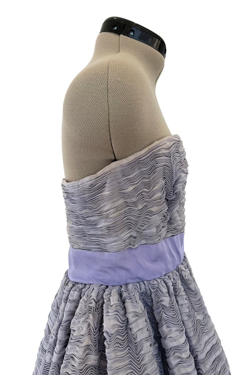 Elegant Late 1950s Sybil Connolly Couture Pale Lavender Pleated Linen Strapless Dress w Shawl