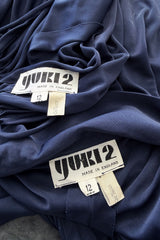 1976 Yuki by Gnyuki Torimaru Deep Blue Jersey Draped Halter Dress w its Matching Jersey Jacket