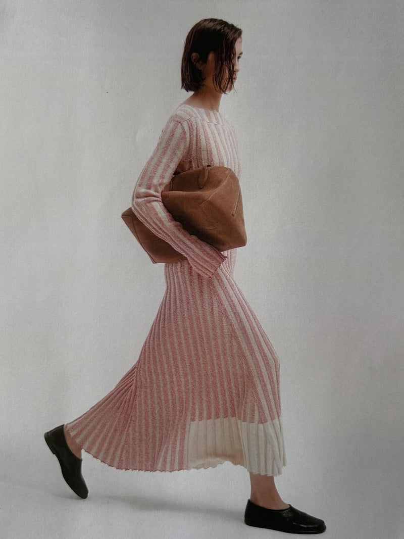 Iconic Spring 2017 Celine by  Pheobe Philo Pale Red-Pink & Ivory Knit Sweater Dress w Exaggerated Ribbing