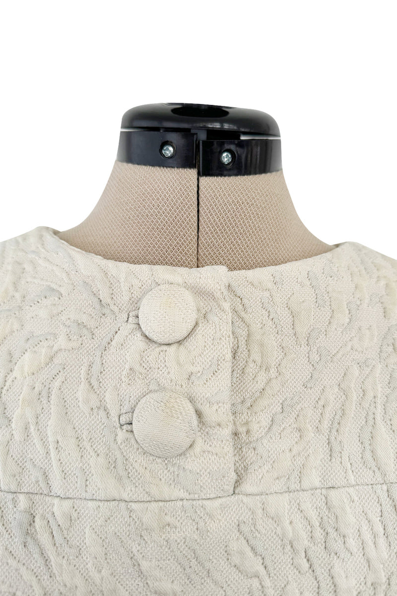 1960s Christian Dior Demi-Couture Textured Ivory Silk A-Line Dress & Matching Crop Jacket