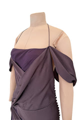 Gorgeous Fall 2003 John Galliano Bias Cut Deep Purple Silk Dress w Draped Arm Panels
