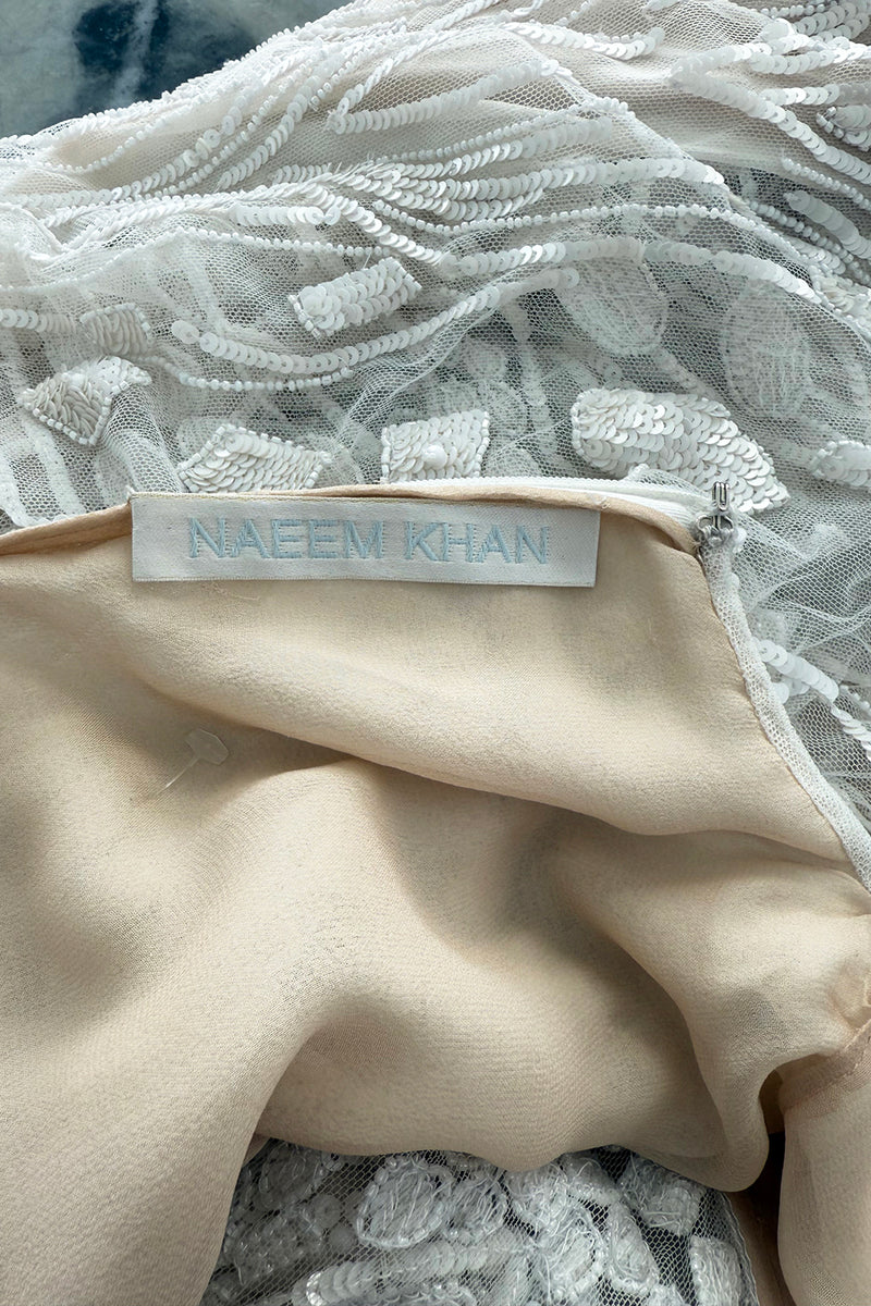Beautiful Spring 2022 Naeem Khan Bridal Collection 'Salinas' Ivory Net Dress w Sequin Pattern & Trained Skirt