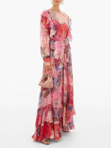 c. Resort 2020 Valentino by Pierpaolo Piccioli Ruffle Detailed Silk Chiffon Floral Caftan Dress w Tie Belt