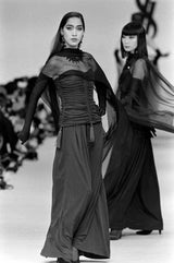 Fall 1985 Yves Saint Laurent Runway & Ad Campaign Blue Silk Jersey Tasselled Corset & Skirt Set