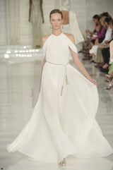 Spring 2012 Ralph Lauren Purple Label Runway Look 53 Backless Ivory Jersey Dress w Pearl Belt