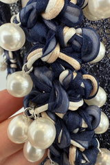 Phenomenal Fall 2010 Chanel by Karl Lagerfeld Deep Blue & Silver Metallic Knit Dress w Glass Pearl Detailing